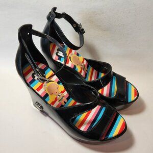 Harajuku Lovers Gwen Stefani Black Ankle Strap Platform Wedge Jelly